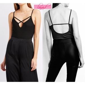 Charlotte Russe Ribbed Strappy Caged Bodysuit XS
